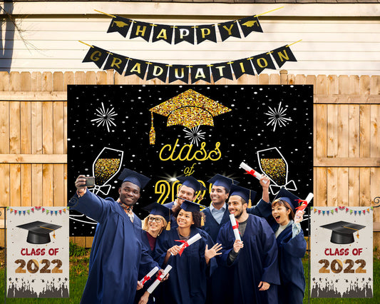 Toile de fond de fête de remise des diplômes champagne doré 2022 TKH1852