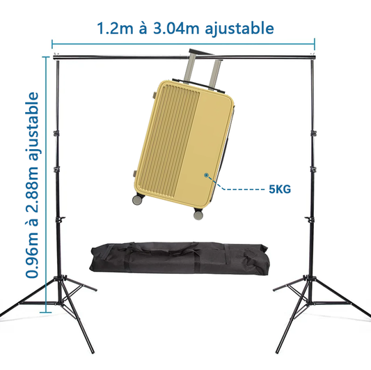 Support de toile de fond réglable en hauteur et en largeur(3x2.88m) kit de système avec pinces et sac de transport
