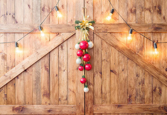Toile de fond décors de cloche rouge clair lumineux de grange en bois