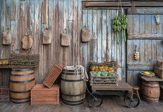 Toile de fond décors de photographie d'entrepôt de grange en bois