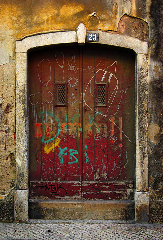 Toile de fond de vieille porte en bois rouge sur le mur patiné pour la photographie SBH0190
