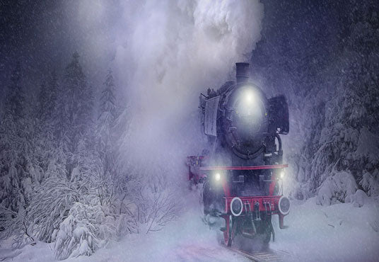 Toile de fond de Noël d'hiver de neige de train vintage pour la photo