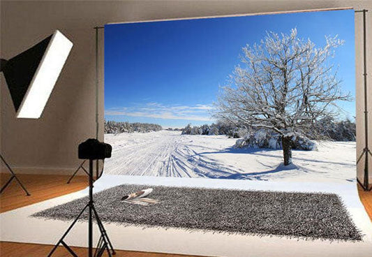 Toile de fond studio photo hiver fond ciel bleu neige