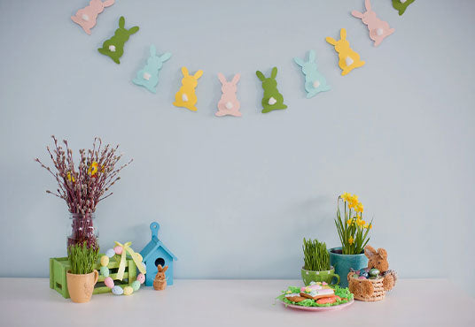 Toile de fond décors de photographie de lapin de printemps de Pâques pour la photographie