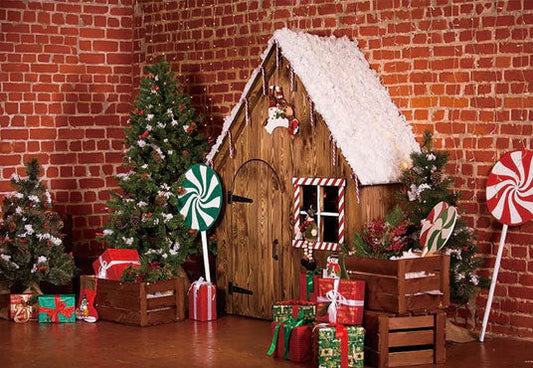 Toile de fond décors de studio photo sucette de Noël mur de briques