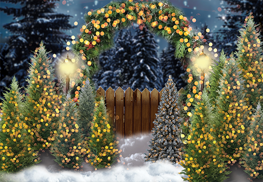 Toile de fond de jardin de neige avec des sapins de Noël pour la photographie SBH0264