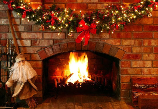 Toile de fond de brique cheminée papillon Noël photographie décors