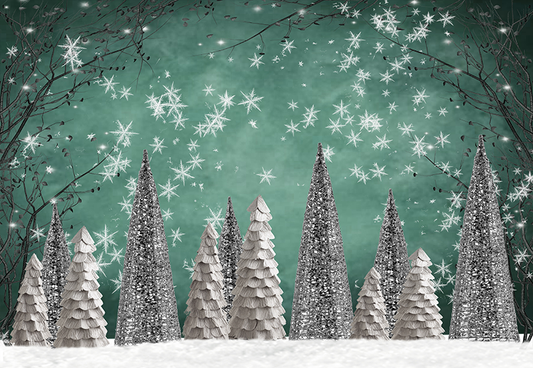 Toile de fond d'arbre de Noël argenté avec neige blanche pour la photographie SBH0281