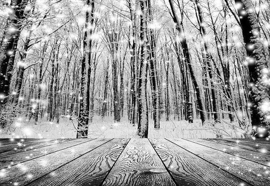 Toile de dond de photographie noir et blanc de bois de neige