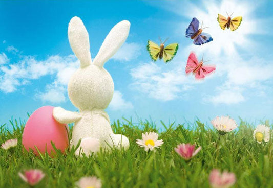Toile de fond lapin et papillons pour la photographie du festival de Pâques