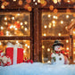 Toile de fond de Noël nuit de fenêtre lumineux bonhomme de neige photographie décors pour la photo