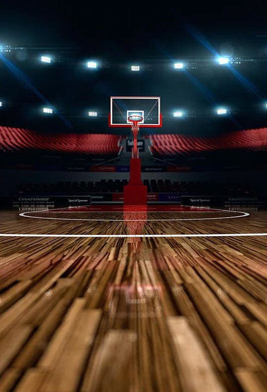 Toile de fond de plancher de bois de stade de nuit fond de photographie de terrain de basket-ball