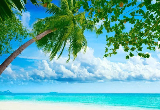 Toile de fond de mer bleue et cocotiers en bord de mer pour les vacances d'été