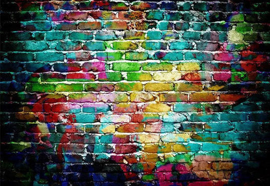 Toile de fond de mur de briques de graffitis colorés de photographie picturale
