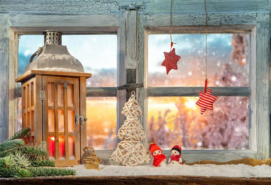 Toile de fond d'hiver de fenêtre en bois de Noël