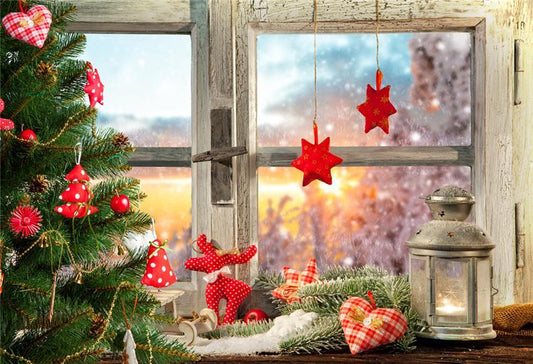Toile de fond décors de Noël d'hiver de neige de fenêtre pour le studio