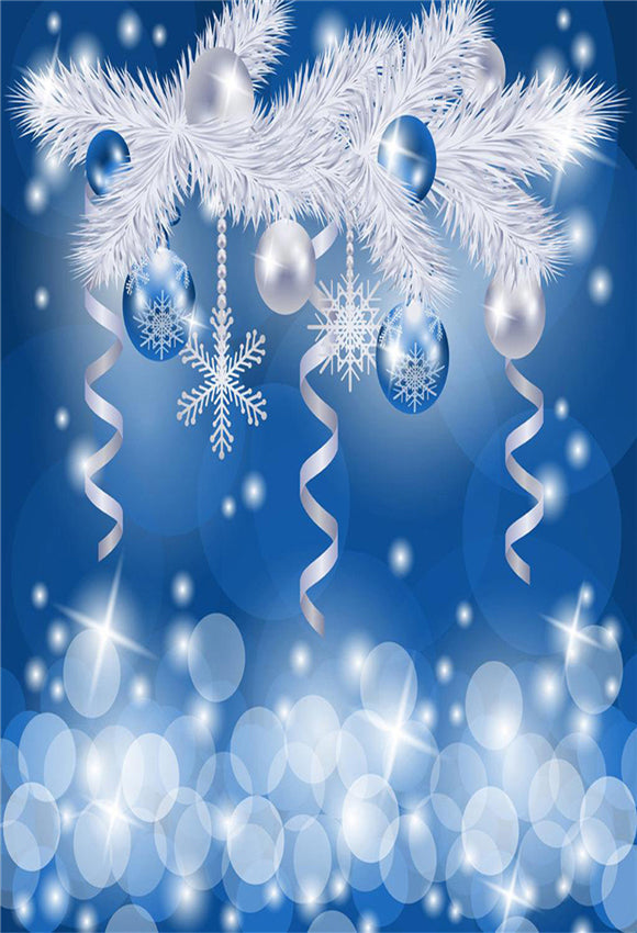Toile de fond bokeh blanc de cloche bleue de sapin de Noël