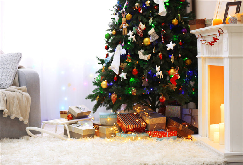 Toile de fond décors de photographie de Noël arbre brillant