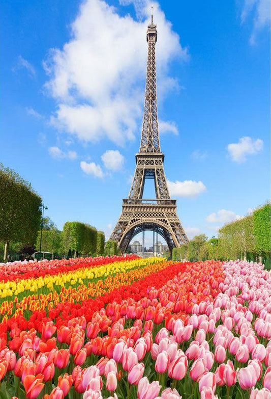 Toile de fond de Tour Eiffel de printemps et fleurs pour la photographie de saison de printemps