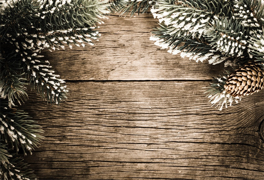 Toile de fond de Noël mur en bois photographie boule de pin fond
