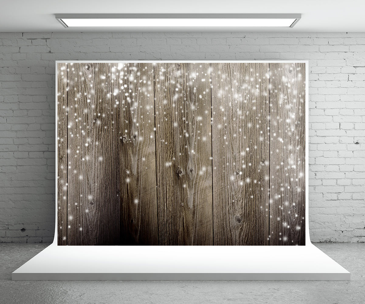 Toile de fond de photographie de mur en bois brun flocon de neige fond de Noël