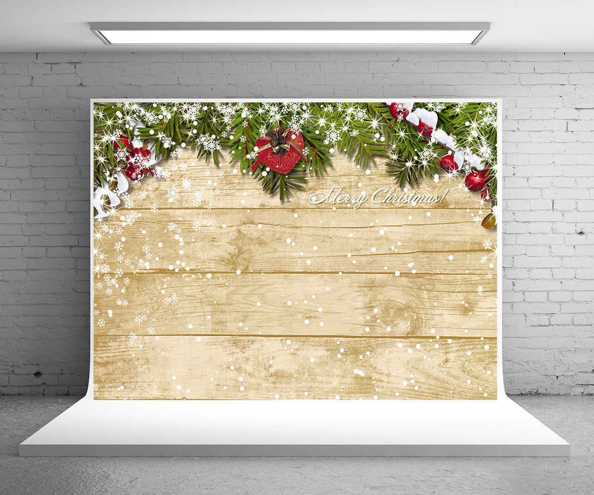 Toile de fond de Noël mur en bois photo flocon de neige fond