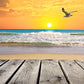 Toile de fond de bord de mer coucher de soleil paysage photo mouettes photographie bleu ciel photo studio KH04686