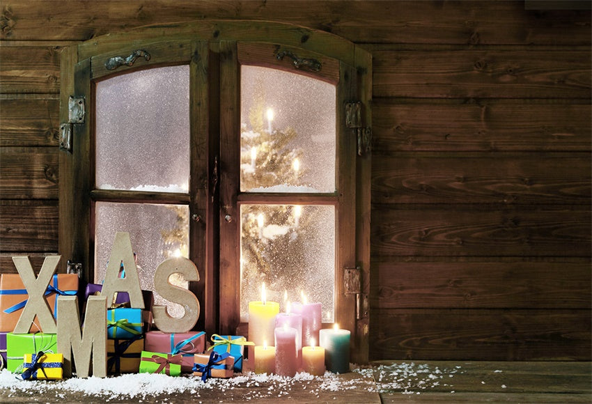Toile de fond de XMAS bois fenêtre neige pour la fête de Noël