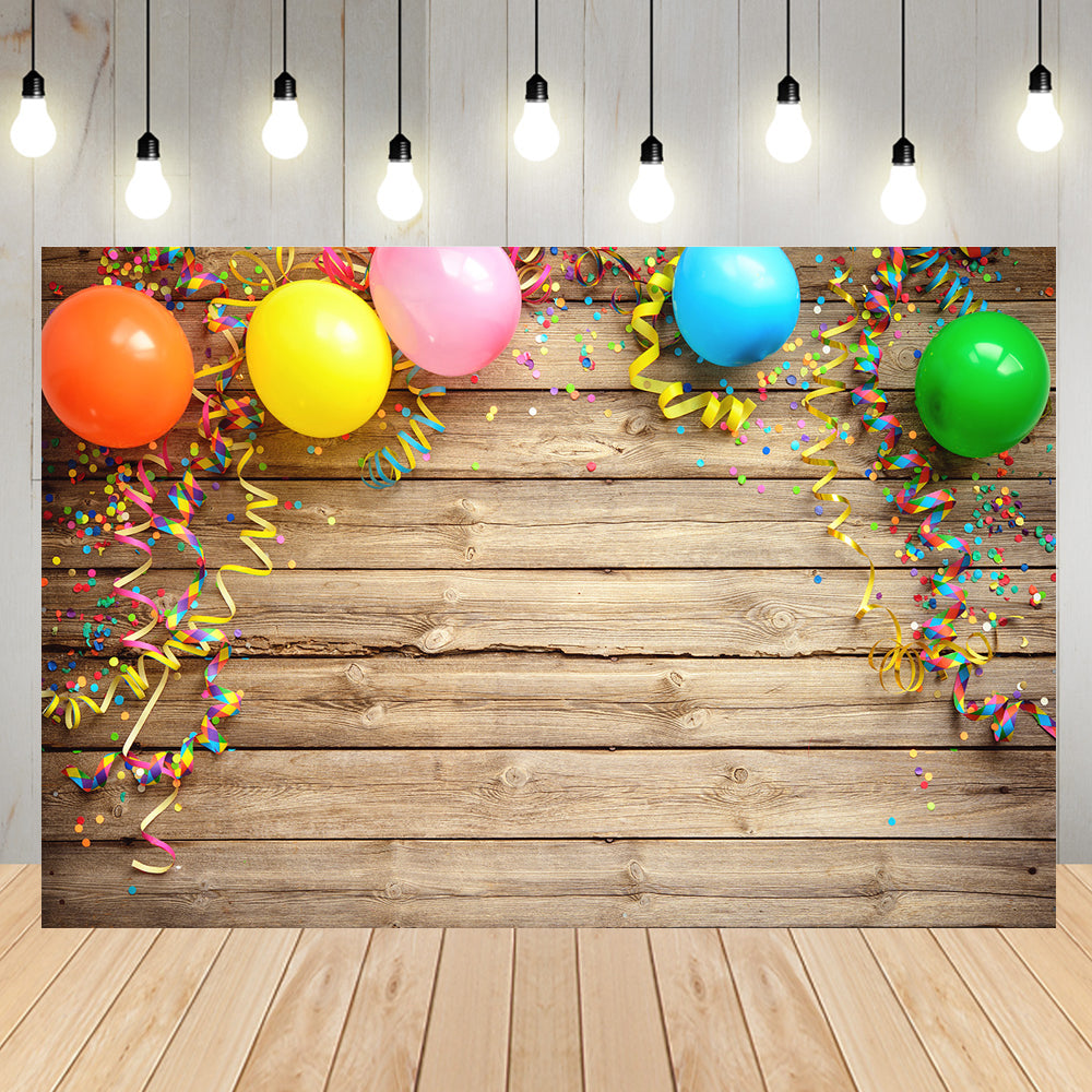 Toile de fond de coloré ballon banderoles bois photographie photo fond pour joyeux anniversaire fête