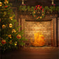 Toile de fond de photographie de cheminée en brique de Noël vintage
