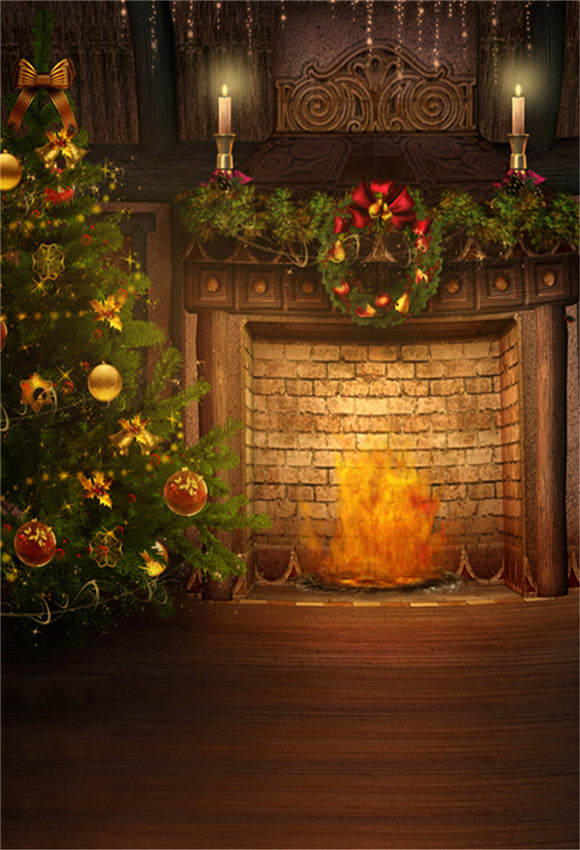 Toile de fond de photographie de cheminée en brique de Noël vintage