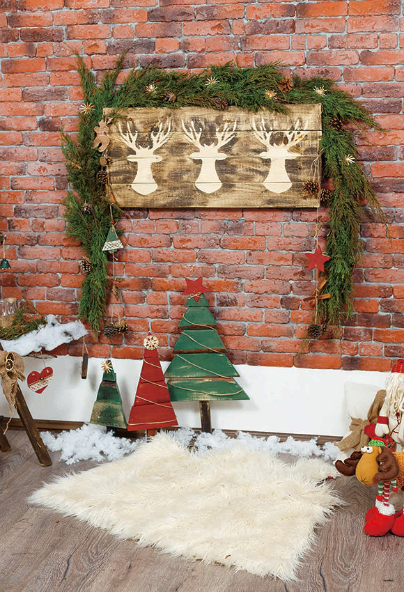 Toile de fond de Noël de plancher de bois de mur de briques pour la photo