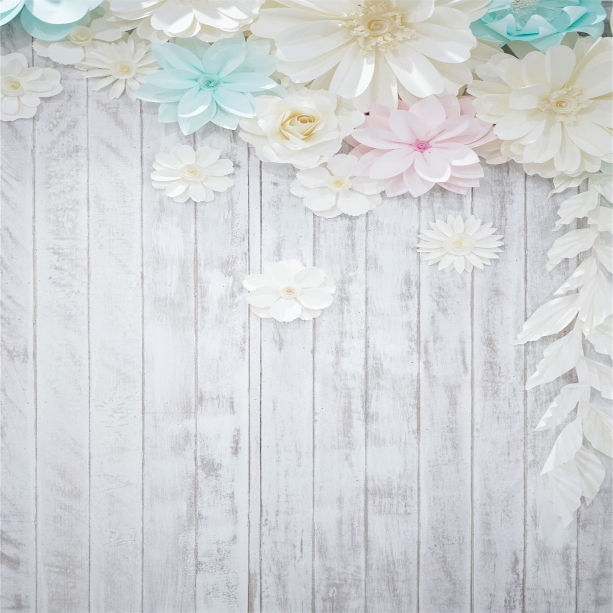 Toile de fond décors de photographie de fleurs en bois blanc pour photo de bébé