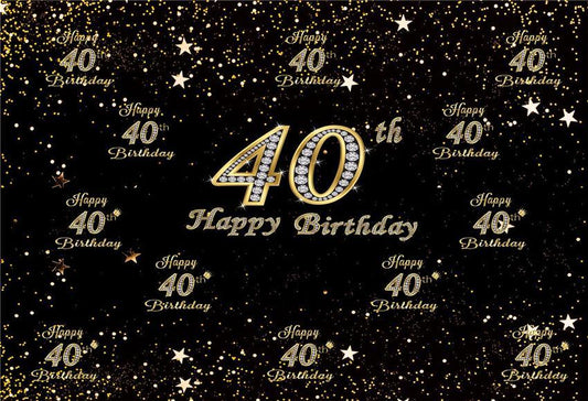 40th Diamond Happy Birthday Gold Star Backdrop for Party