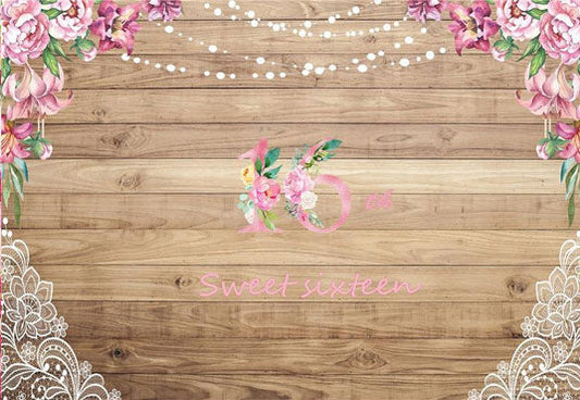 Toile de fond de sweet 16 fleurs roses mur en bois pour princesse