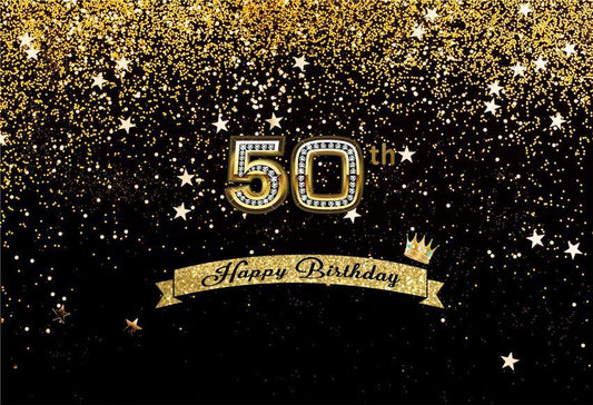 Toile de fond joyeux anniversaire 50e étoiles brillantes d'or