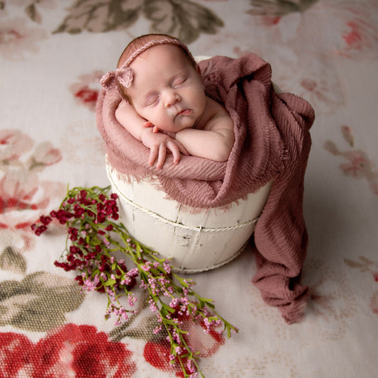 Toile de fond de photographie de portrait floral décors de nouveau-né