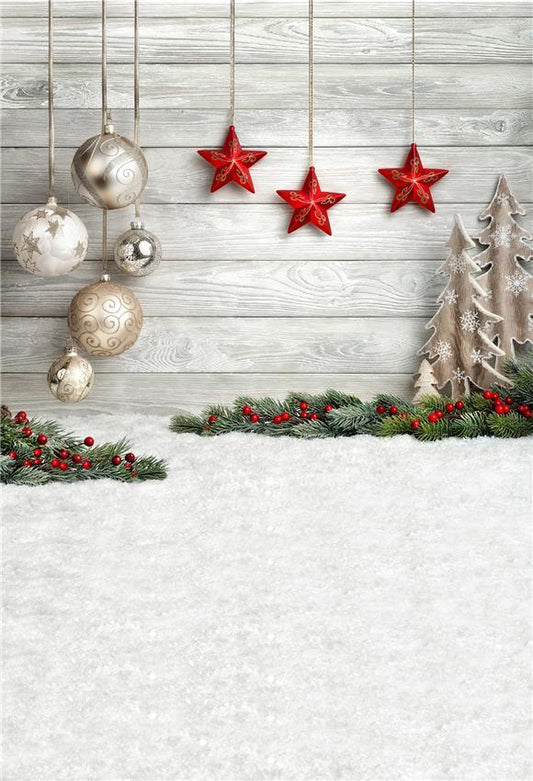 Toile de fond de plancher de neige en bois étoiles rouges de Noël pour la photographie