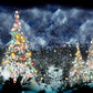 Toile de fond nuit d'hiver de la forêt de neige d'arbres de Noël lumineux
