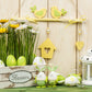 Toile de fond de photo florale d'oeufs verts de Pâques en bois pour la photographie