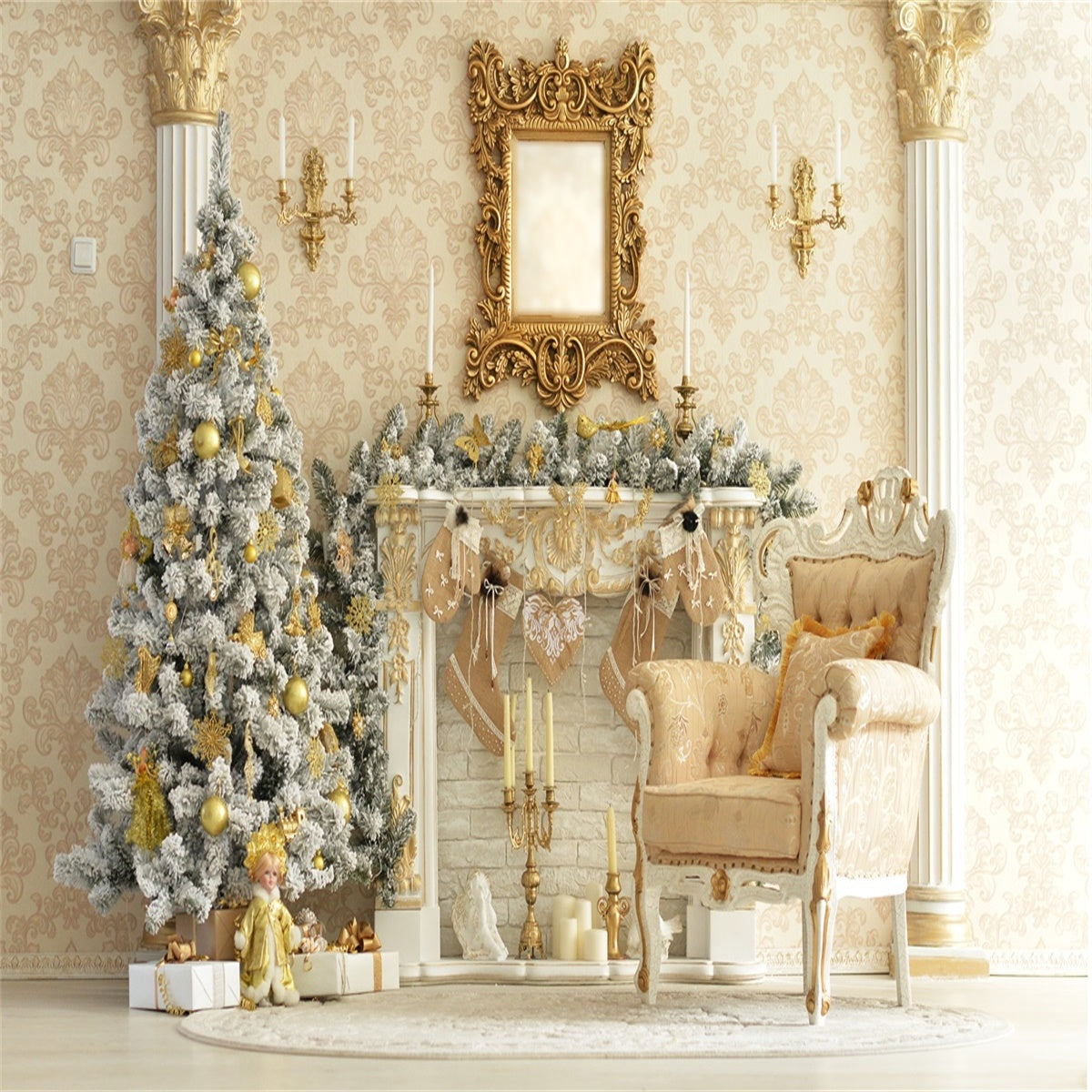 Toile de fond décors de photographie de Noël doré