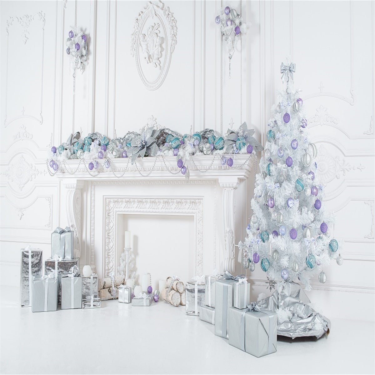 White Lavender Christmas Tree Photo Backdrops Prop