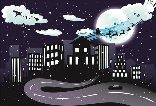 White Cloud Super City Christmas Backdrop