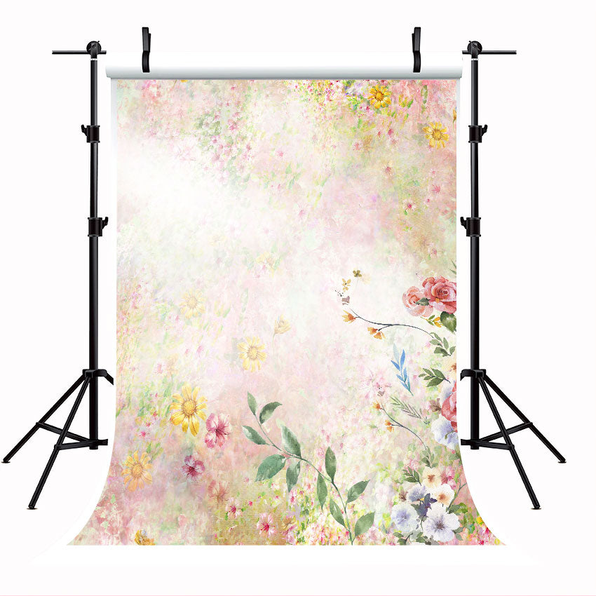 Toile de fond de peinture à l'aquarelle de feuilles et de fleurs sur fond blanc pour le studio photo SBH0033