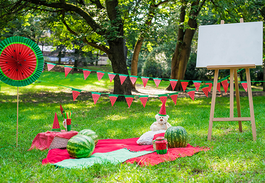 Toile de fond de pique-nique de fête de pastèque pour les enfants du parc d'été SBH0120