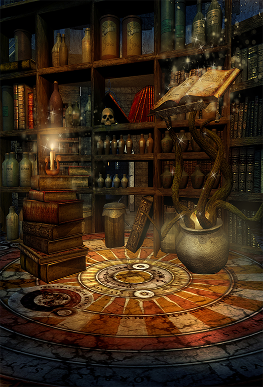 Toile de fond de salle de fantaisie avec des livres magiques décors de photographie SBH0396