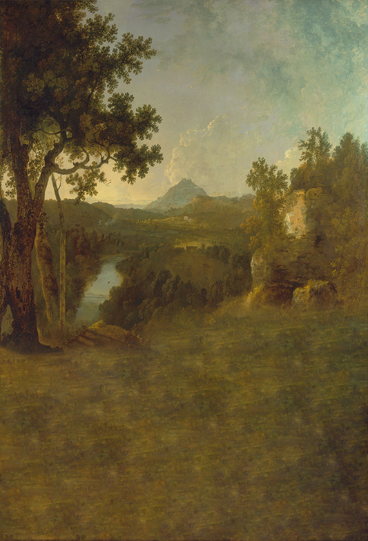 Toile de fond de photographie de peinture à l'huile vintage de paysage de bord de rivière SBH0336