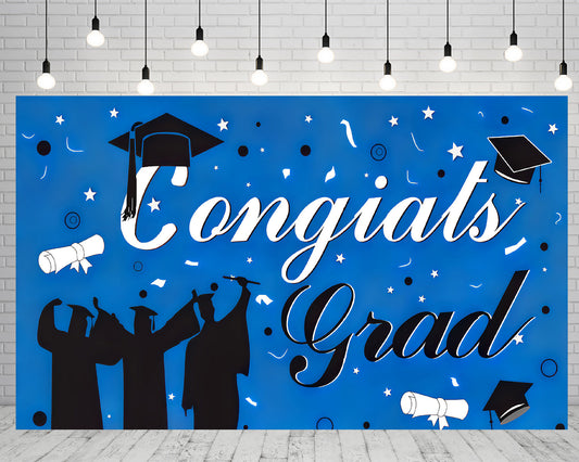 Toile de fond bleu de graduation bleu fond rideau félicitations TKH1843