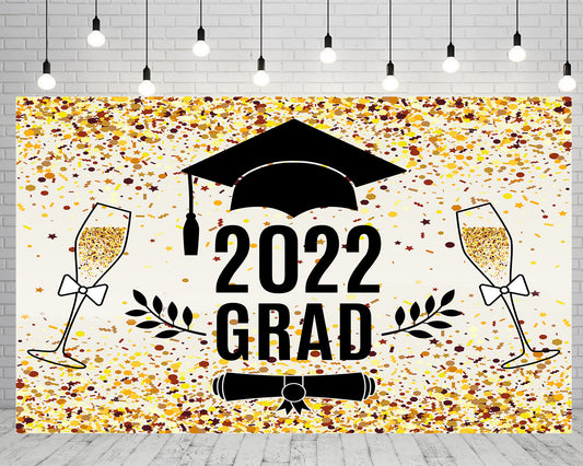 Toile de fond de classee de 2022 décorations de fête dorée fond de fête de remise des diplômes pour lycée collège université TKH1863