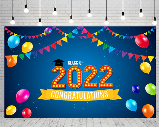 Toile de fond décoration de ballons colorés 2022 de fête de remise des diplômes pour la photographie TKH1872